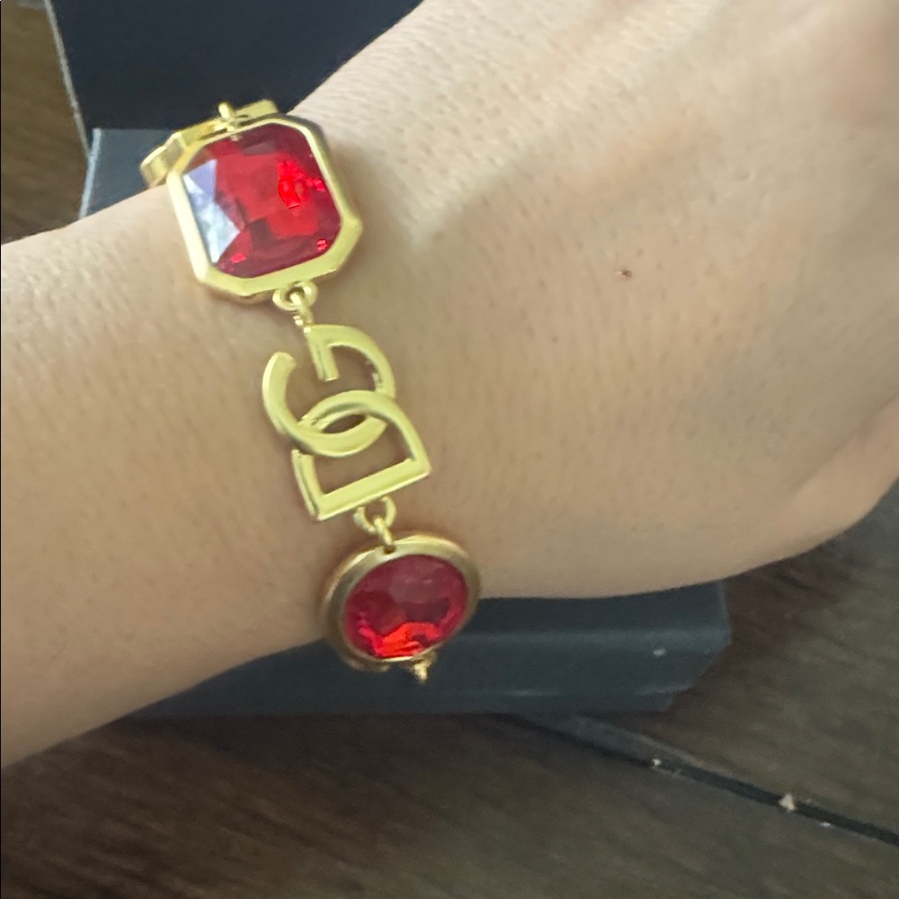 Dolce & Gabbana Gold-Tone Bracelet with Bright Red Gemstones